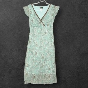 Vintage Y2K Dress Babydoll Womens Floral Size 8 Midi Fairy Fairycore Beaded Teal